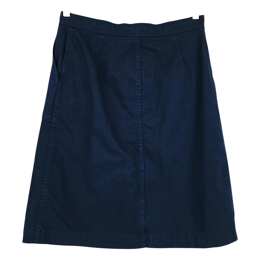 J Crew Skirt 8 Navy Blue Chambray Cotton Patch Pocket A-Line Coastalgrandma Boho - Picture 2 of 13
